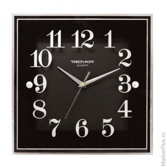 Часы настенные TROYKA 81000012, квадрат, черные, белая рамка, 32х32х3,5 см