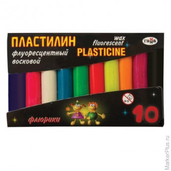 Пластилин восковой флуоресцентный ГАММА "Флюрики", 10 цветов, 92 г, картонная упаковка, 281036