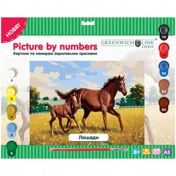Картина по номерам Greenwich Line "Лошади" A3, с акриловыми красками, картон, европодвес