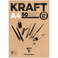Блокнот для эскизов и зарисовок 50л. А4 на склейке Clairefontaine "Kraft", 120г/м2, верже, крафт