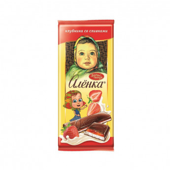 Шоколад Красный Октябрь Аленка с начинкой клубники со сливками, 87г