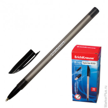 Ручка шариковая ERICH KRAUSE "R-101", корпус тонированный, игольчатый пишущий узел, 0,5 мм, черная, 33512