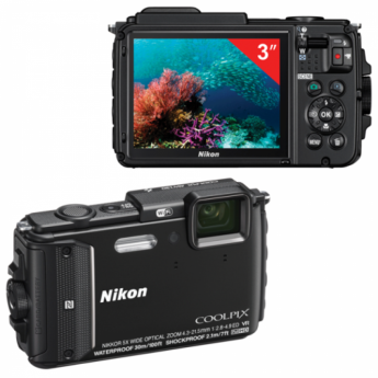 Фотоаппарат компактный NIKON CoolPix AW130, 16 Мп, 5хzoom, 3" ЖК-монитор, Full HD, водонепроницаемый, черный, VNA840E1
