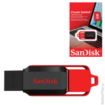 Флэш-диск 8 GB, SANDISK Cruzer Switch, USB 2.0, черно-красный