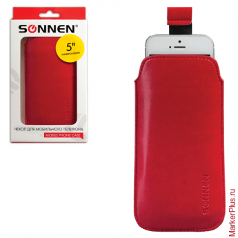 Чехол для телефона SONNEN, кожзаменитель, XL, 145x78x10 мм, универсальный, красный, 261958