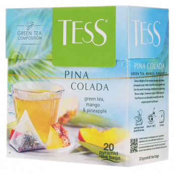 Чай Tess "Pina Colada", зеленый, ананас, манго, 20 пакетиков-пирамидок по 1,8г