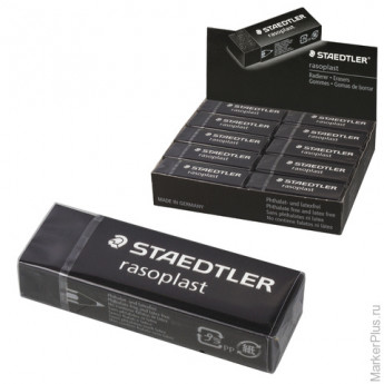 Резинка стирательная STAEDTLER (Штедлер) "RASOPLAST", 65x23x13 мм, с держателем, черная, 526 B20-9