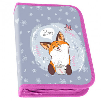 Пенал ПИФАГОР, 1 отделения, 2 откидные планки, полиэстер, 20х14 см, 'Cute fox', 271018