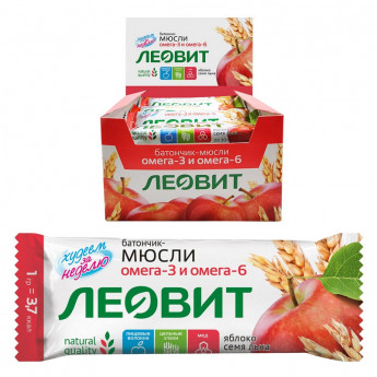 Батончик мюсли Леовит с яблоком и семенем льна, 26штx30г, комплект 26 шт