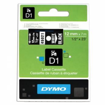Картридж для принтеров этикеток DYMO D1, 12 мм х 7 м, лента пластиковая, белый шрифт, черный фон, S0