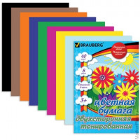 Цветная бумага, А4, двухсторонняя тонированная, склейка, 40 листов, 8 цветов, BRAUBERG "Kids series", 210х297 мм, 124714