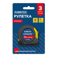 Рулетка измерительная 3м х 16мм, обрезиненный корпус, с фиксатором, RABBITEX Standard, 671348 Рулетка измерительная 3м х 16мм, обрезиненный корпус, с фиксатором, RABBITEX Standard, 671348
