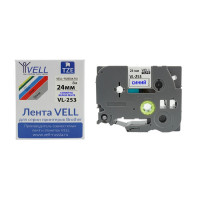 Лента Vell VL-253 (Brother TZE-253, 24 мм, синий на белом) для PT {Vell253