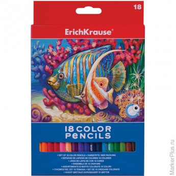 Карандаши цветные ERICH KRAUSE, 18 цветов, картонная упаковка с европодвесом, 32879