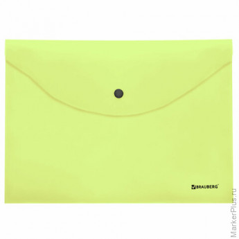 Папка-конверт с кнопкой BRAUBERG "Pastel", А4, до 100 листов, непрозрачная, мятная, 0,18 мм, 270477
