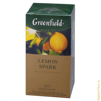 Чай GREENFIELD (Гринфилд) "Lemon Spark", черный, со вкусом лимона, 25 пакетиков в конвертах по 2 г, 