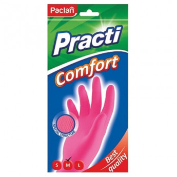 Перчатки хозяйственные латексные, хлопчатобумажное напыление, размер M (средний), розовые, PACLAN 'Practi Comfort', 407271