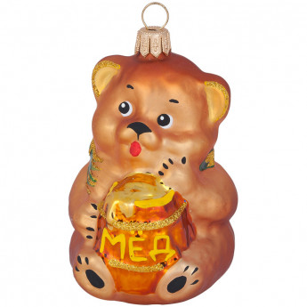 Елочное украшение стеклянное "Мишка с мёдом" 8 см