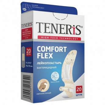 Набор пластырей 20 шт. TENERIS COMFORT FLEX суперэластичный, на полимерной основе, коробка с европодвесом, 0208-002, комплект 20 шт