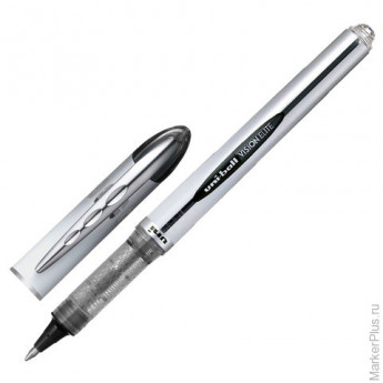 Ручка-роллер UNI-BALL "Vision Elite", ЧЕРНАЯ, корпус серый, узел 0,8 мм, линия письма 0,6 мм, UB-200(08)BLACK