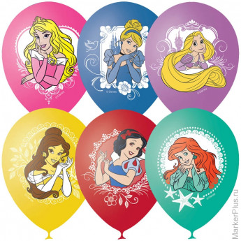 Воздушные шары, 25шт, М12/30см., "Дисней. Принцессы", 4цв., пастель, шелк