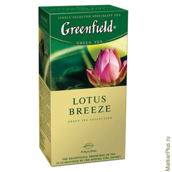 Чай GREENFIELD (Гринфилд) "Lotus Breeze" ("Дуновение лотоса"), зеленый с добавками, 25 пакетиков по 