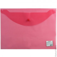 Папка-конверт с кнопкой STAFF, А4, до 100 листов, прозрачная, красная, 0,12 мм, 225172, 5 шт/в уп