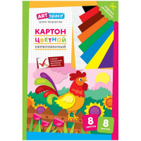 Картон цветной A4, ArtSpace 'Петушок', 8л., 8цв., немелованный, в папке