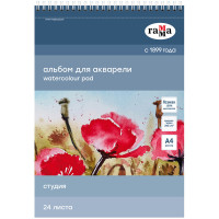 Альбом для акварели 24л., А4, на спирали Гамма 'Студия', 200г/м2, среднее зерно, перфорация на отрыв