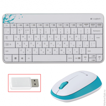 Набор беспроводной LOGITECH Wireless Combo MK240, клавиатура, мышь 2 кнопки + 1 колесо-кнопка, белый/голубой