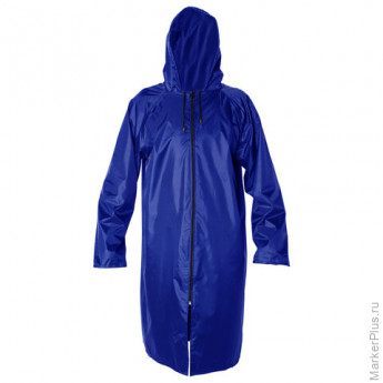 Дождевик плащ синий на молнии многоразовый с ПВХ-покрытием, размер 52-54 (XL), рост 170-176, ГРАНДМАСТЕР, 610866