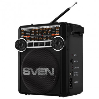 Радиоприёмник SVEN SRP-355, 3 Вт, FM/AM/SW, USB, microSD и SD, пластик, черный, SV-017132