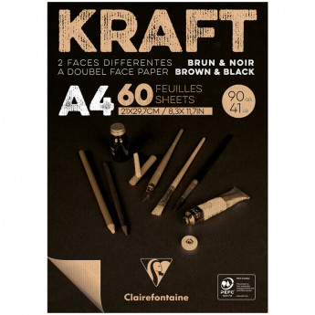 Блокнот для эскизов и зарисовок 60л. А4 на склейке Clairefontaine 'Kraft', 90г/м2,верже,черный/крафт