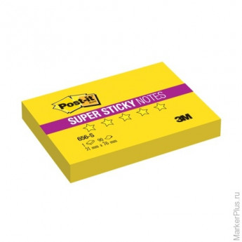 Блок самоклеящийся (стикер) POST-IT Super Sticky, 51х76 мм, 90 л., неоновый желтый, 656-S