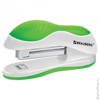 Степлер №10 BRAUBERG "JET", до 15 листов, эргономичный, бело-зеленый, 228580
