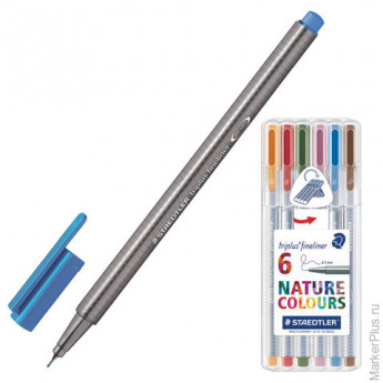 Ручки капиллярные STAEDTLER (Штедлер), набор 6 шт., трехгранные, 0,3 мм, цвета стандартные