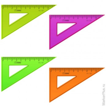 Треугольник пластиковый, угол 30, 10 см, СТАММ "Neon", тонированный, непрозрачный, неоновый, ассорти, ТК23