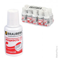 Корректирующая жидкость BRAUBERG "Premium", 20 мл, флакон с губкой, спиртовая основа, ярко-белая, 224090