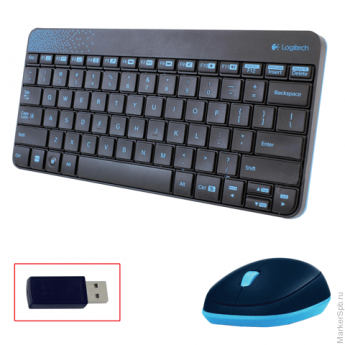 Набор беспроводной LOGITECH Wireless Combo MK240, клавиатура, мышь 2 кнопки + 1 колесо-кнопка, черный/голубой