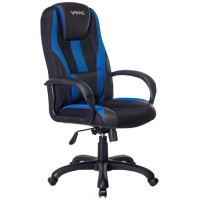 Кресло игровое Бюрократ VIKING-9/BL+BLUE, PL, ткань/экокожа черный/голубой, топ-ган (до 180кг)