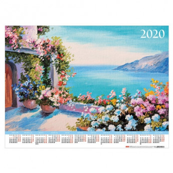 Календарь А2 2020г, 45х60см, горизонтальный, Цветочных красок акварель, HATBER, Кл2_17102