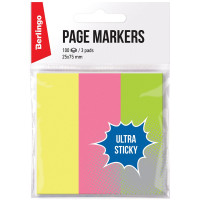 Флажки-закладки Berlingo 'Ultra Sticky', 25*75мм, 100л*3 неоновых цвета, европодвес, 2 шт/в уп