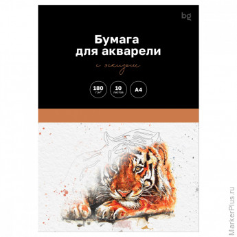 Папка для акварели, с эскизом, 10л., А4 BG "Животные", 180г/м2