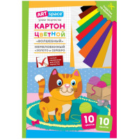 Картон цветной A4, ArtSpace, 10л., 10цв., 'Волшебный. Котенок' (золото, серебро), немелов. в папке