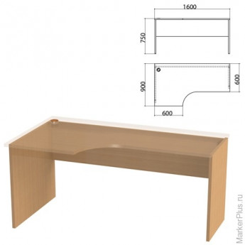Каркас стола эргономичного "Этюд" (ш1600*г900*в750 мм), левый, бук бавария 55, 401675, ш/к01789