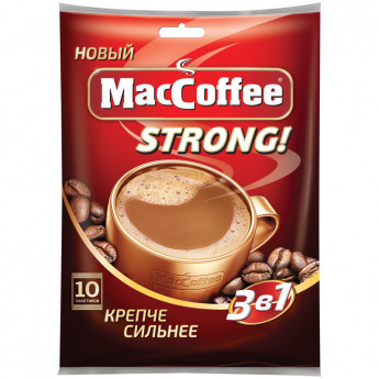 Кофе растворимый MacCoffee "Strong" 3 в 1, порционный, 10 пакетиков*16г, пакет