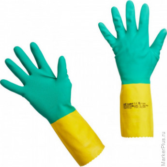 Перчатки резиновые Vileda Profes латекс/неопр хлопк.напыл зел/жел XL 120270