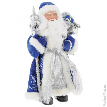 Дед Мороз декоративный, пластик/ткань, высота 41 см, в синей шубе, 75902