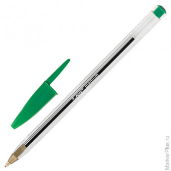 Ручка шариковая BIC "Cristal", корпус прозрачный, зеленые детали, толщина письма 0,4 мм, зеленая, 875976