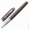 Ручка-роллер PARKER "IM Premium Brown CT", корпус коричневый, анодированный алюминий с гравировкой, хром, 1931678, черная